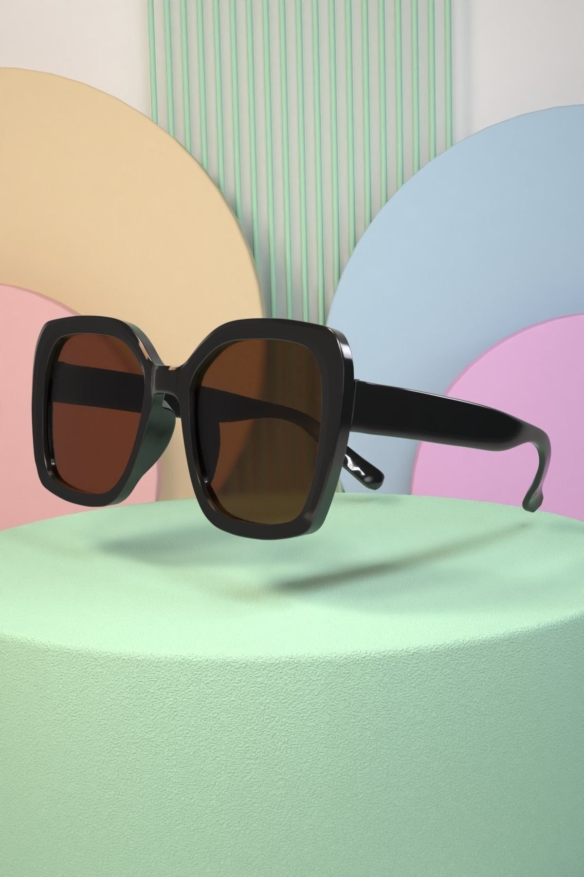 Oversize Büyük Boy Kahverengi Kare Kadın Güneş Gözlüğü