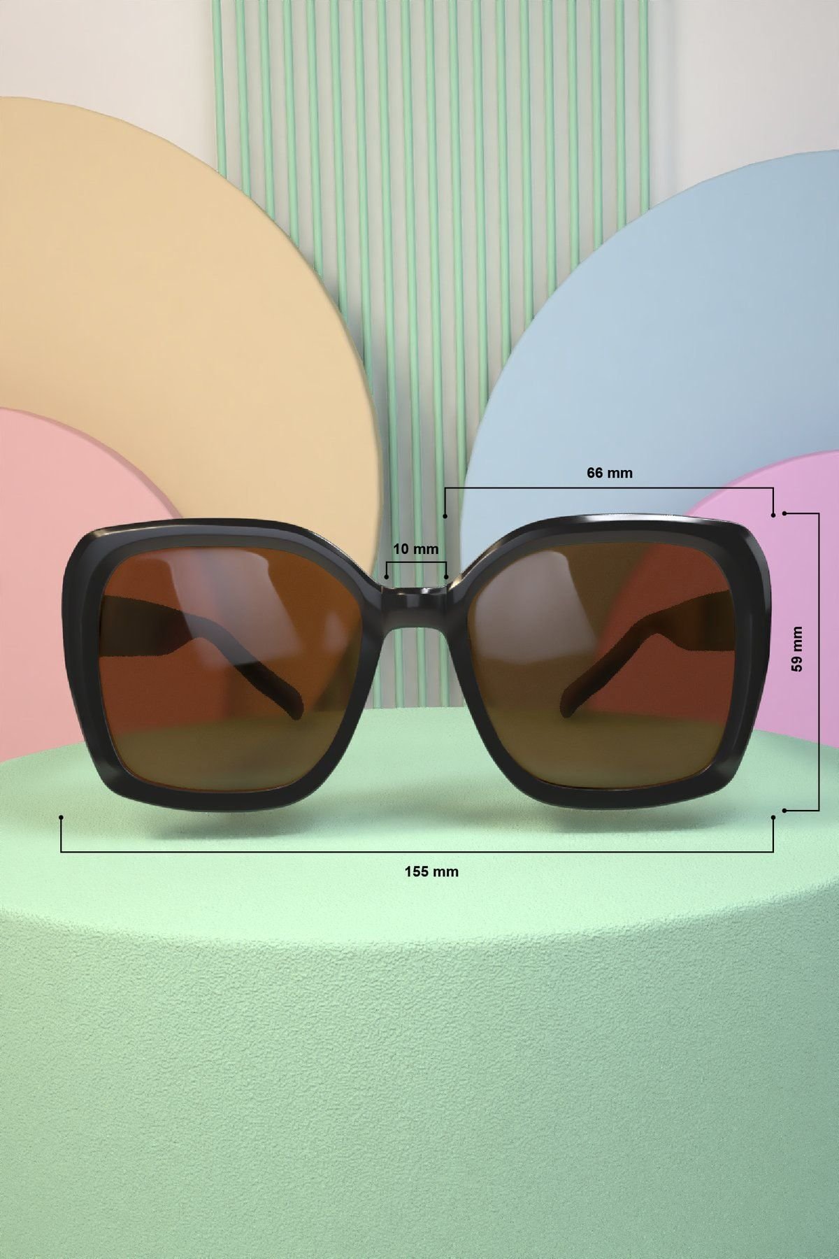 Oversize Büyük Boy Kahverengi Kare Kadın Güneş Gözlüğü