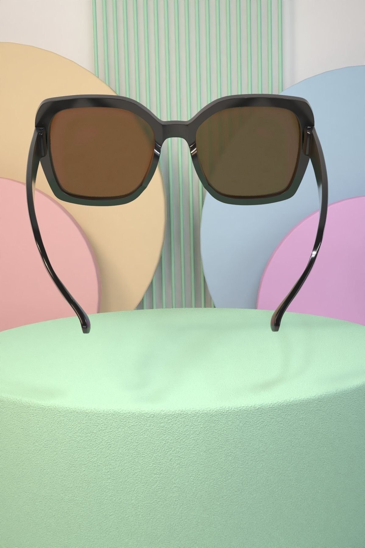 Oversize Büyük Boy Kahverengi Kare Kadın Güneş Gözlüğü