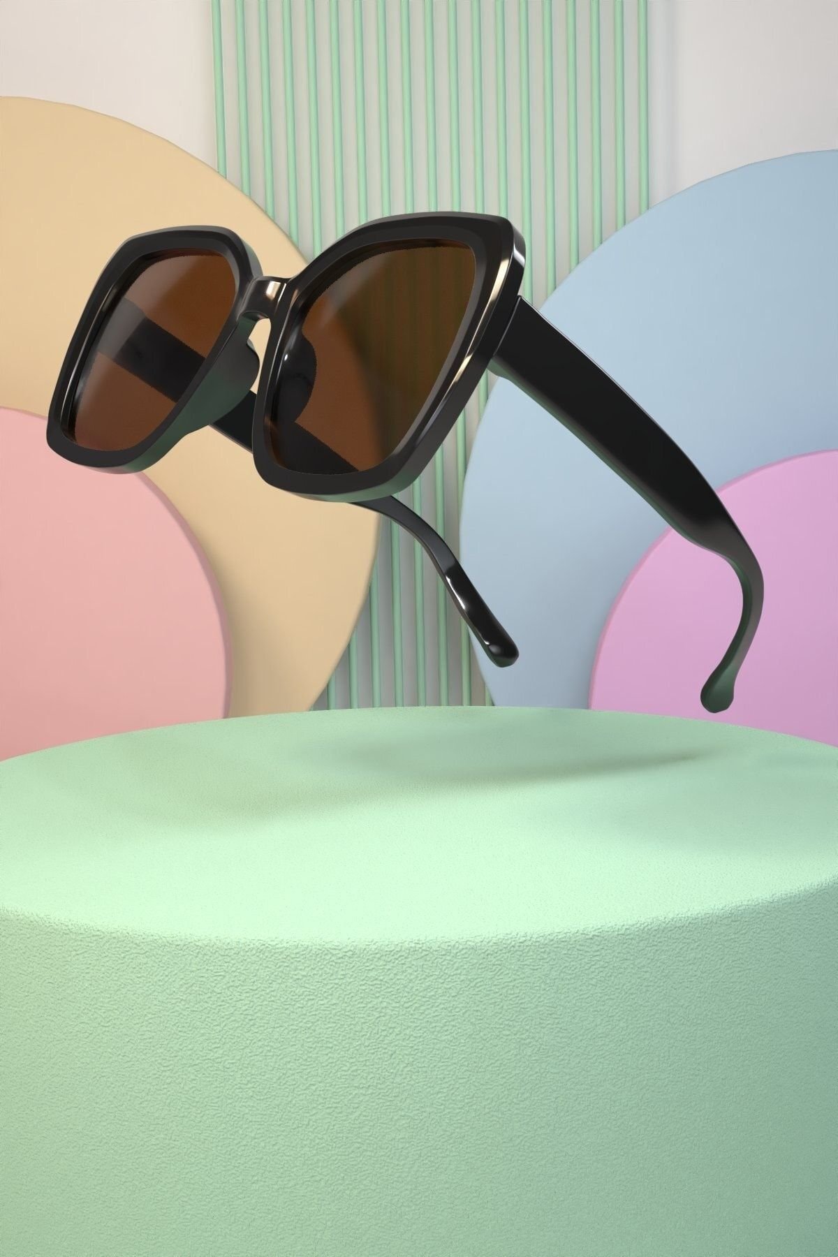 Oversize Büyük Boy Kahverengi Kare Kadın Güneş Gözlüğü