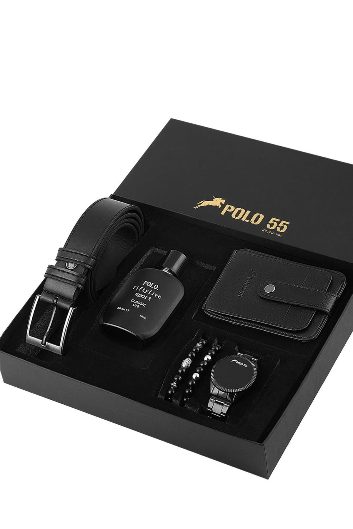 Özel Kutulu Erkek Kemer, Cüzdan, Bileklik, Parfüm ve Saat Seti