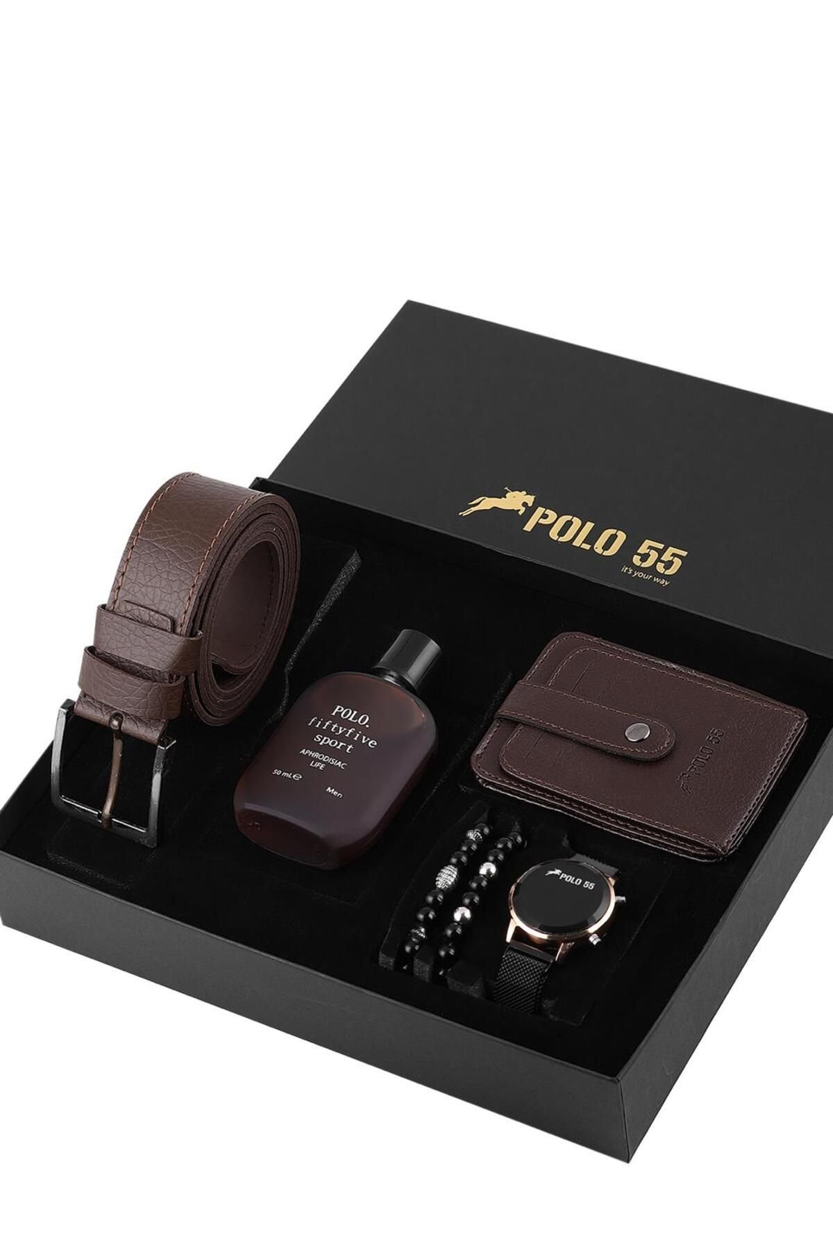 Özel Kutulu Erkek Kemer, Cüzdan, Bileklik, Parfüm ve Saat Seti
