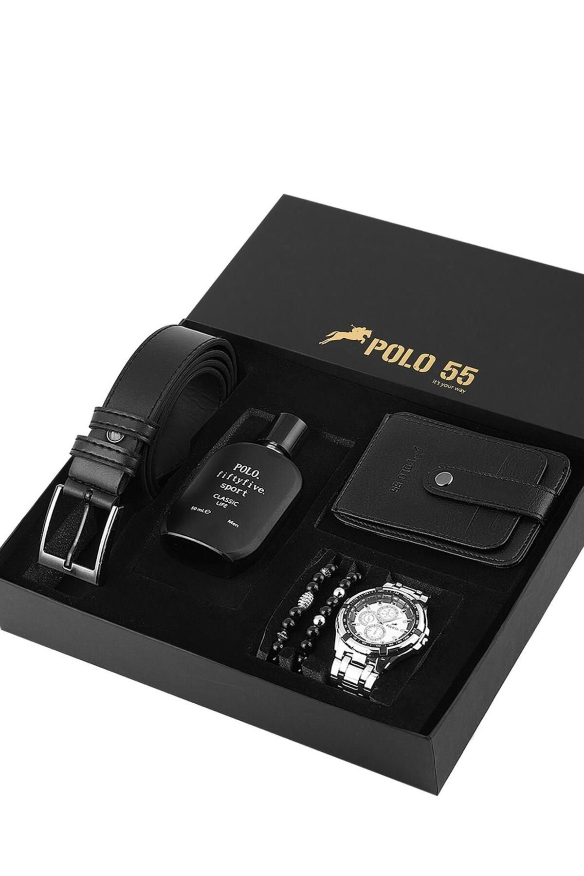Özel Kutulu Erkek Kemer, Cüzdan, Bileklik, Parfüm ve Saat Seti