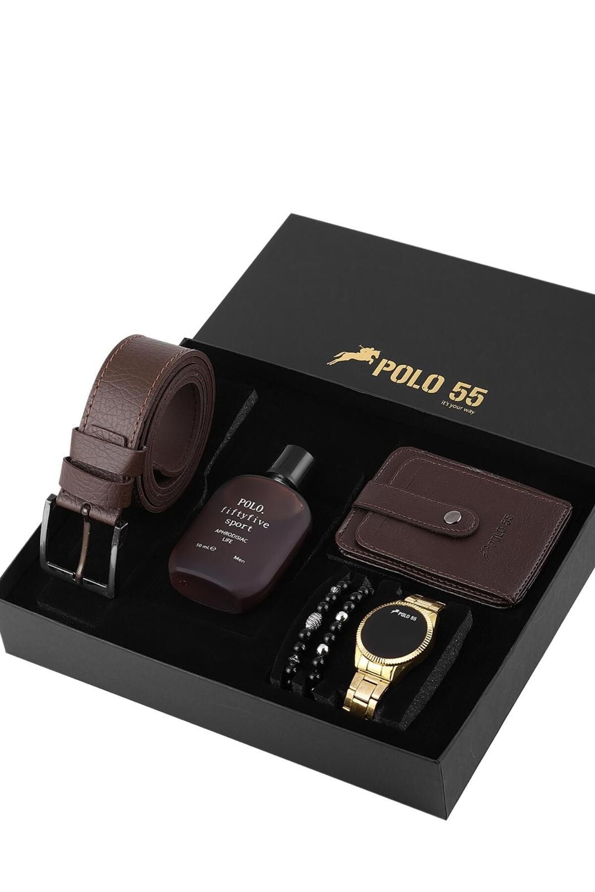 Özel Kutulu Erkek Kemer, Cüzdan, Bileklik, Parfüm ve Saat Seti