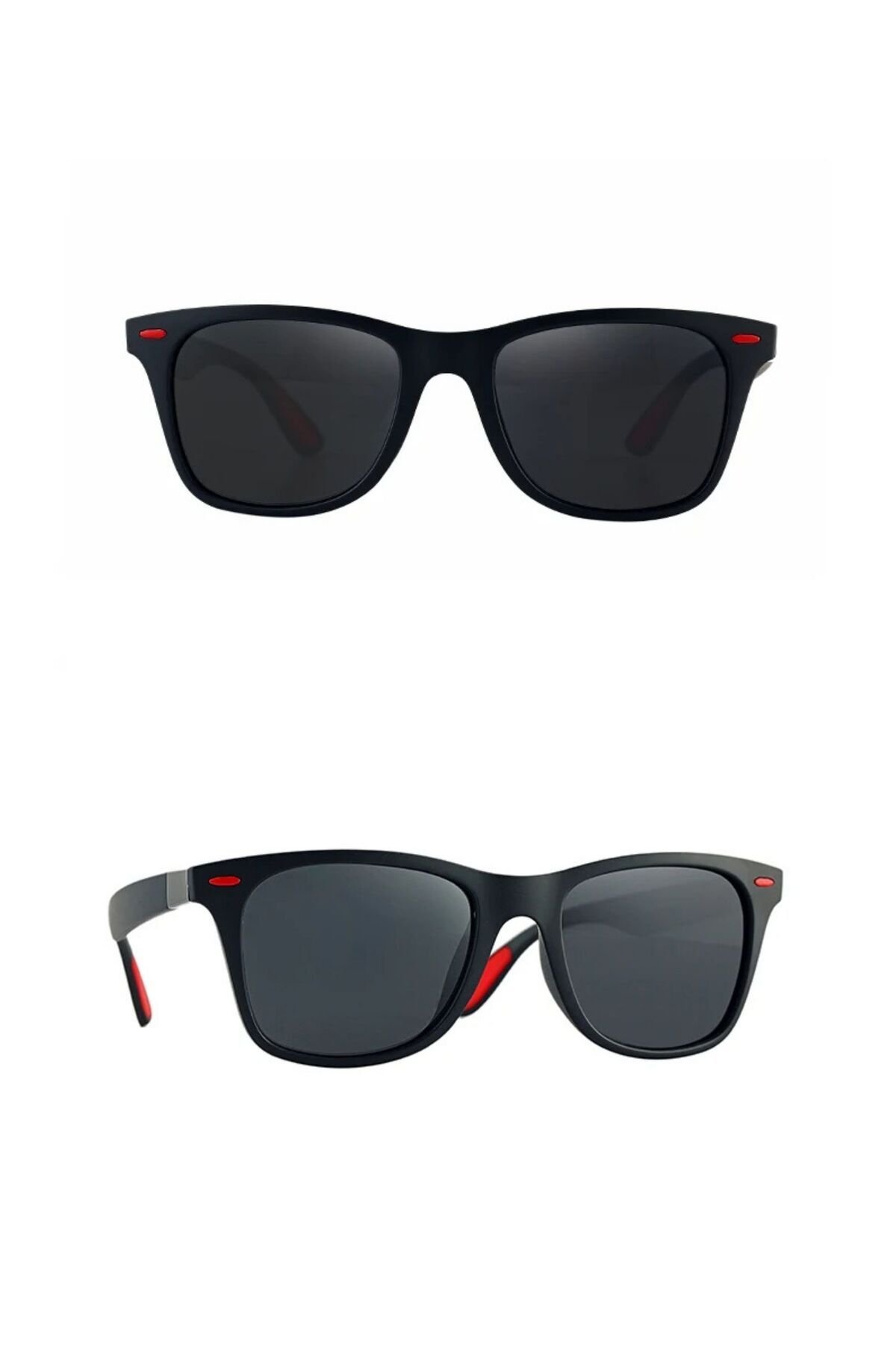 Polarize Lens Kırmızı Detaylı Siyah Wayfarer Erkek Güneş Gözlüğü