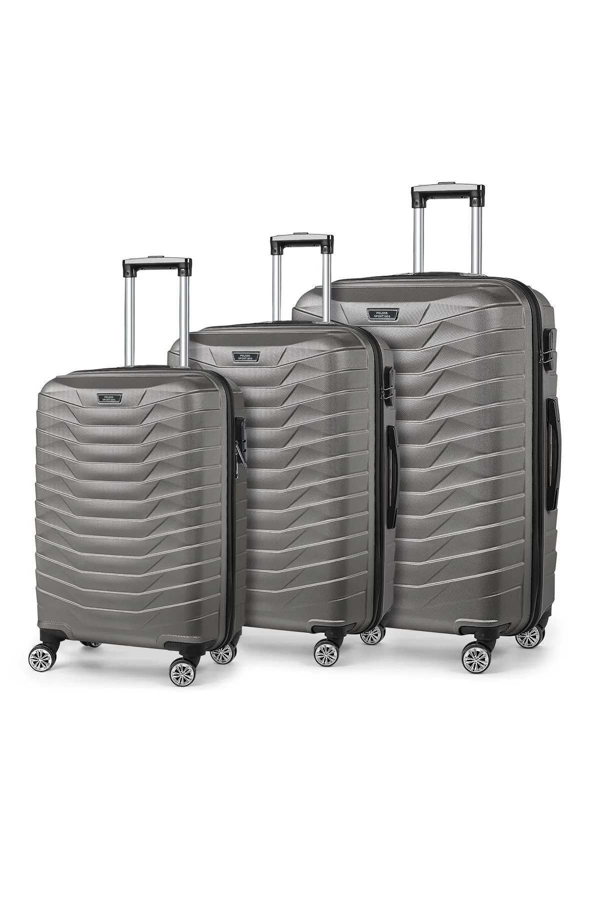 POLO55  %100 ABS 3'lü Valiz Seti Koyu Gri