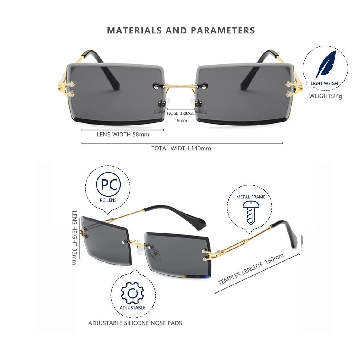 POLO55 Çerçevesiz Kristal Kesim Dikdörtgen Kadın Güneş Gözlüğü