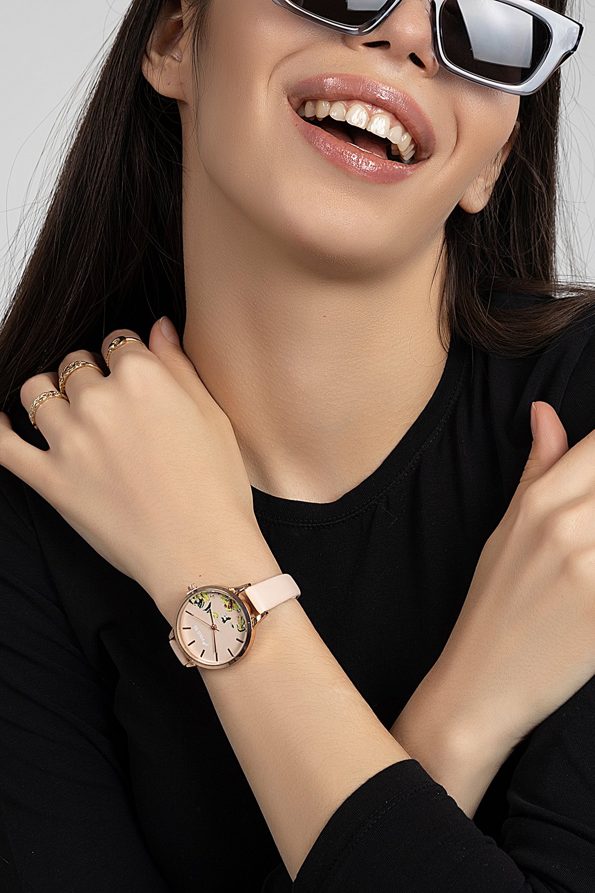 Polo55 Çiçekli Kadran Deri Kordon Kadın Kol Saati PLKK019R003