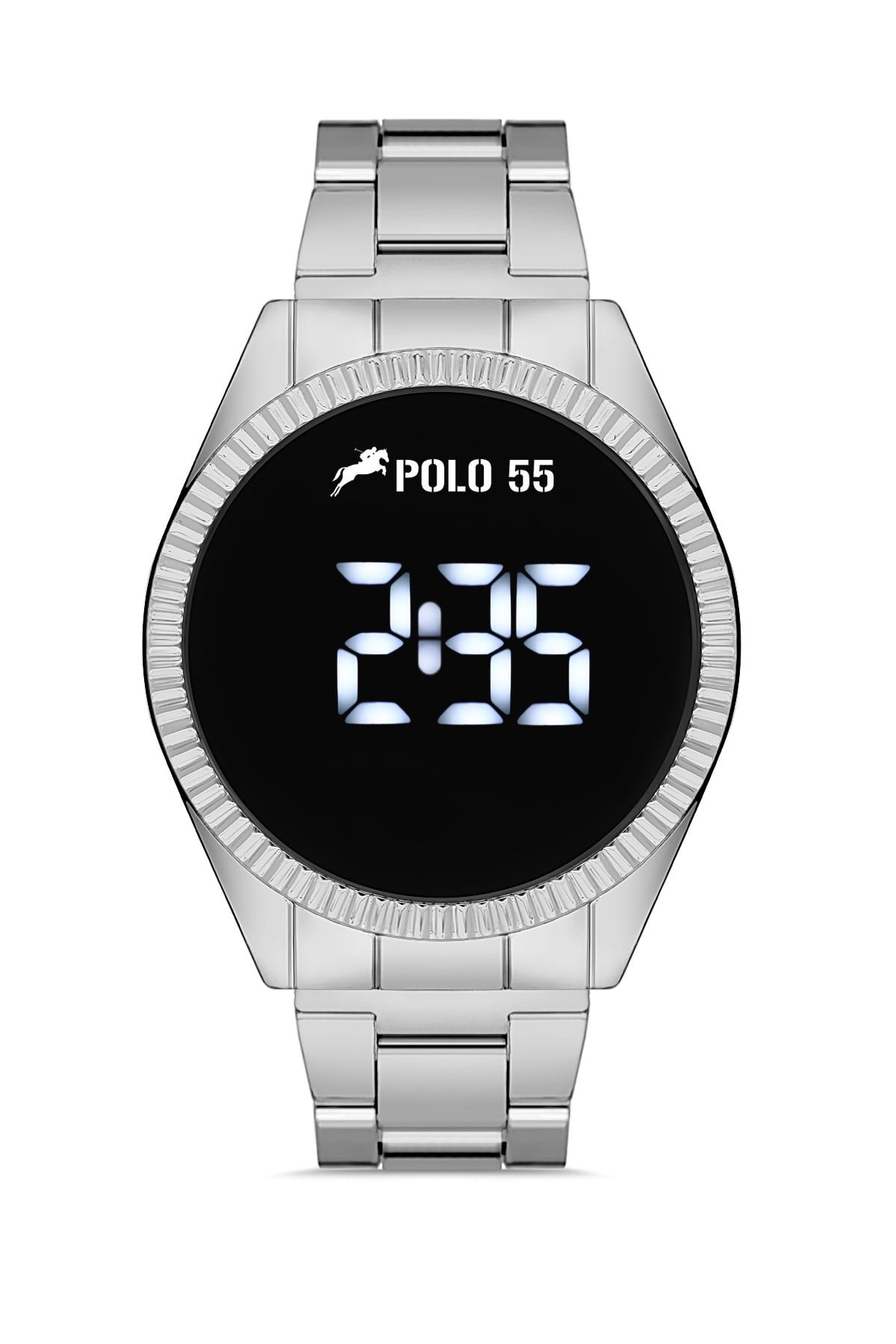 POLO55 Gümüş Dokunmatik Dijital Metal Kordon Erkek Kol Saati