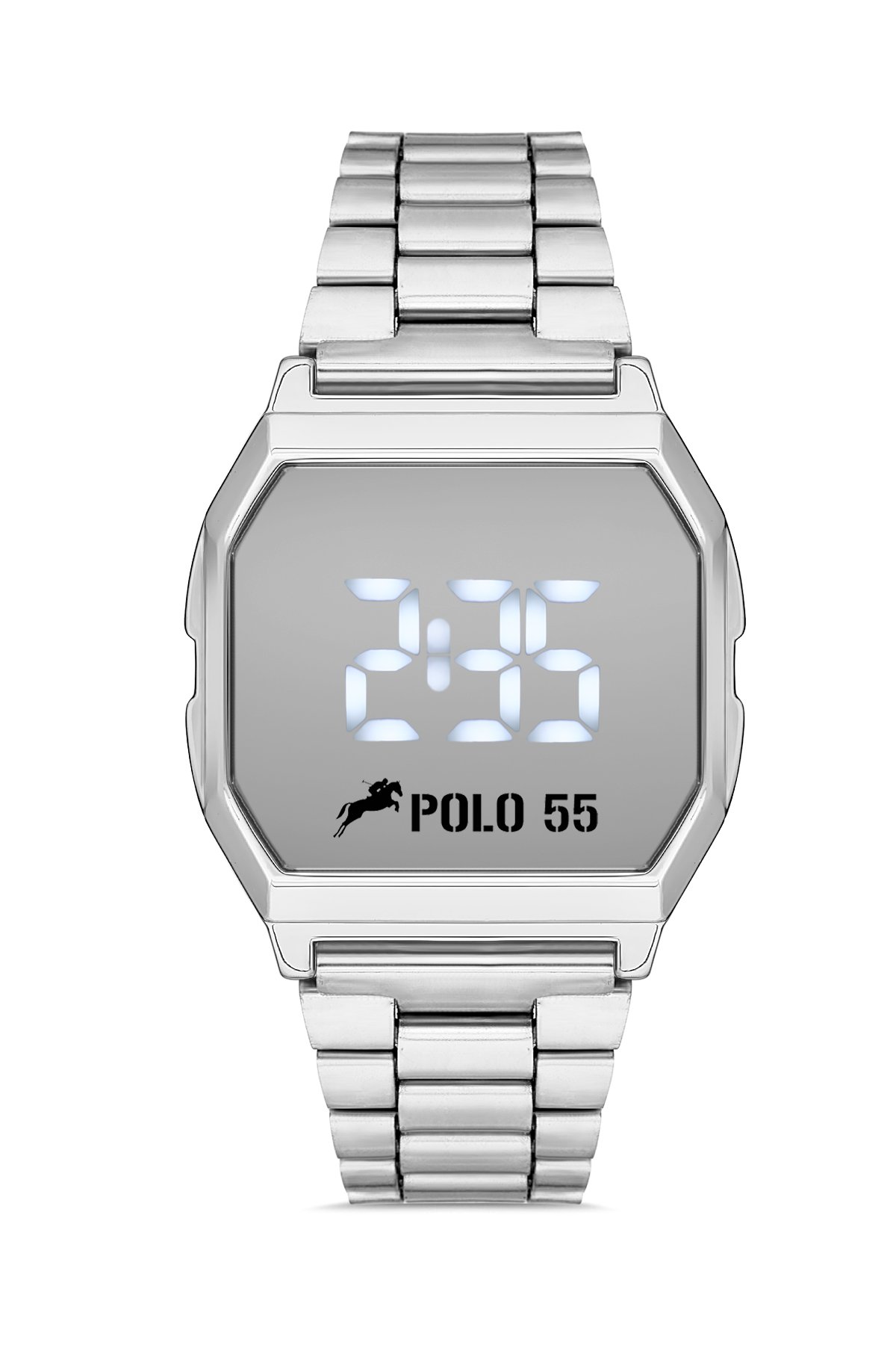 POLO55 Gümüş Zamansız Tasarım Dokunmatik Dijital Metal Kordon Retro Kadın Kol Saati
