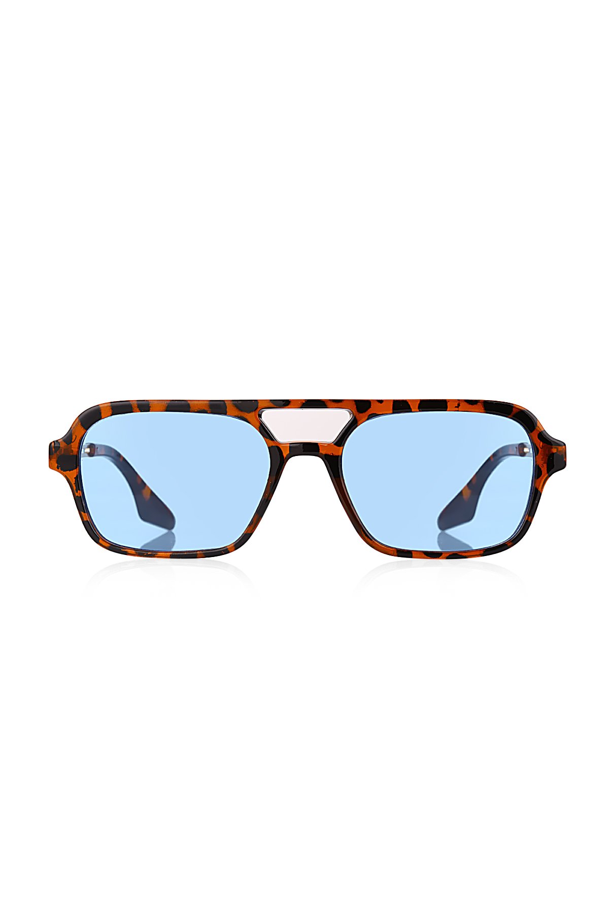 Polo55 Leopar Çerçeve Mavi Lens Retro Tasarım Pilot Model Kadın Güneş Gözlüğü