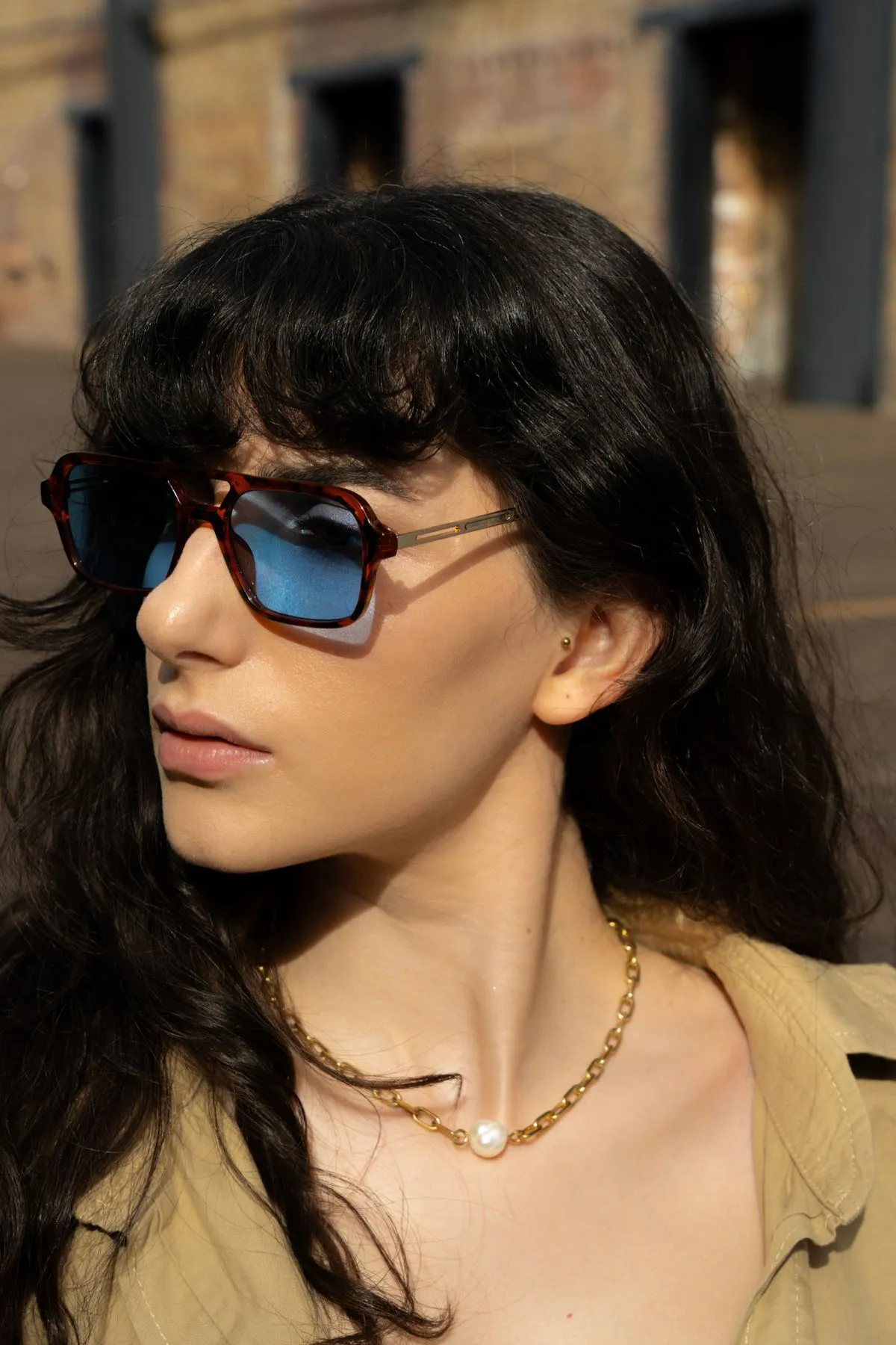 Polo55 Leopar Çerçeve Mavi Lens Retro Tasarım Pilot Model Kadın Güneş Gözlüğü