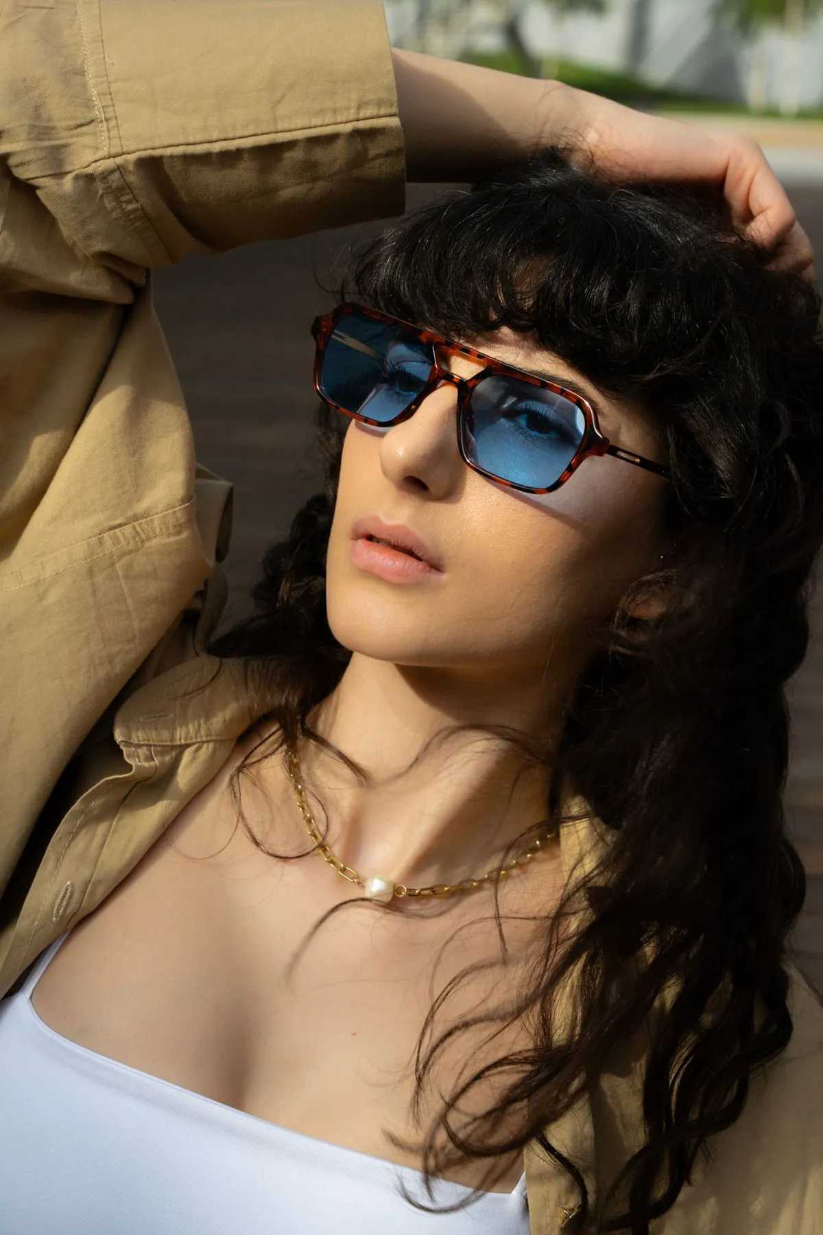 Polo55 Leopar Çerçeve Mavi Lens Retro Tasarım Pilot Model Kadın Güneş Gözlüğü
