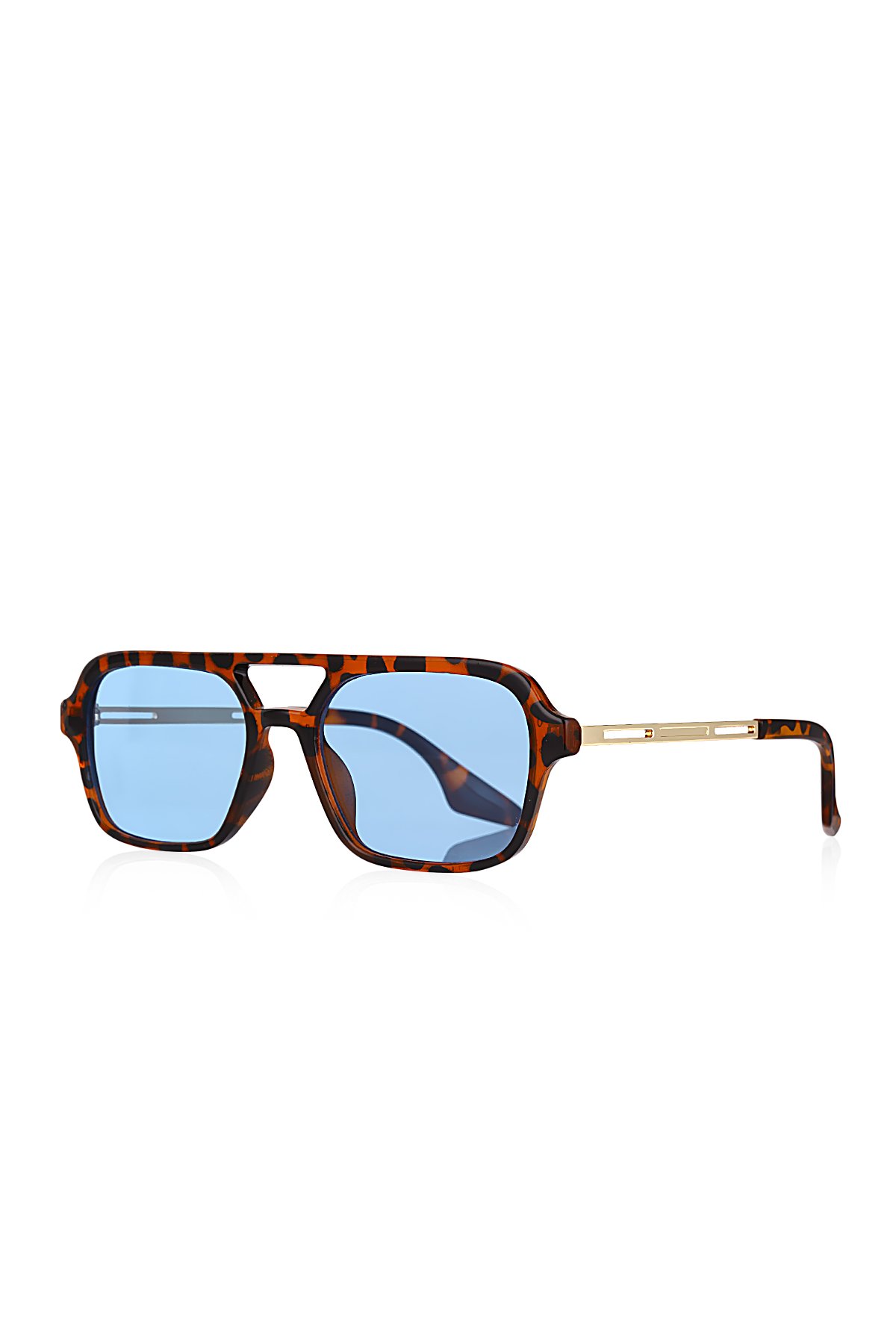 Polo55 Leopar Çerçeve Mavi Lens Retro Tasarım Pilot Model Kadın Güneş Gözlüğü