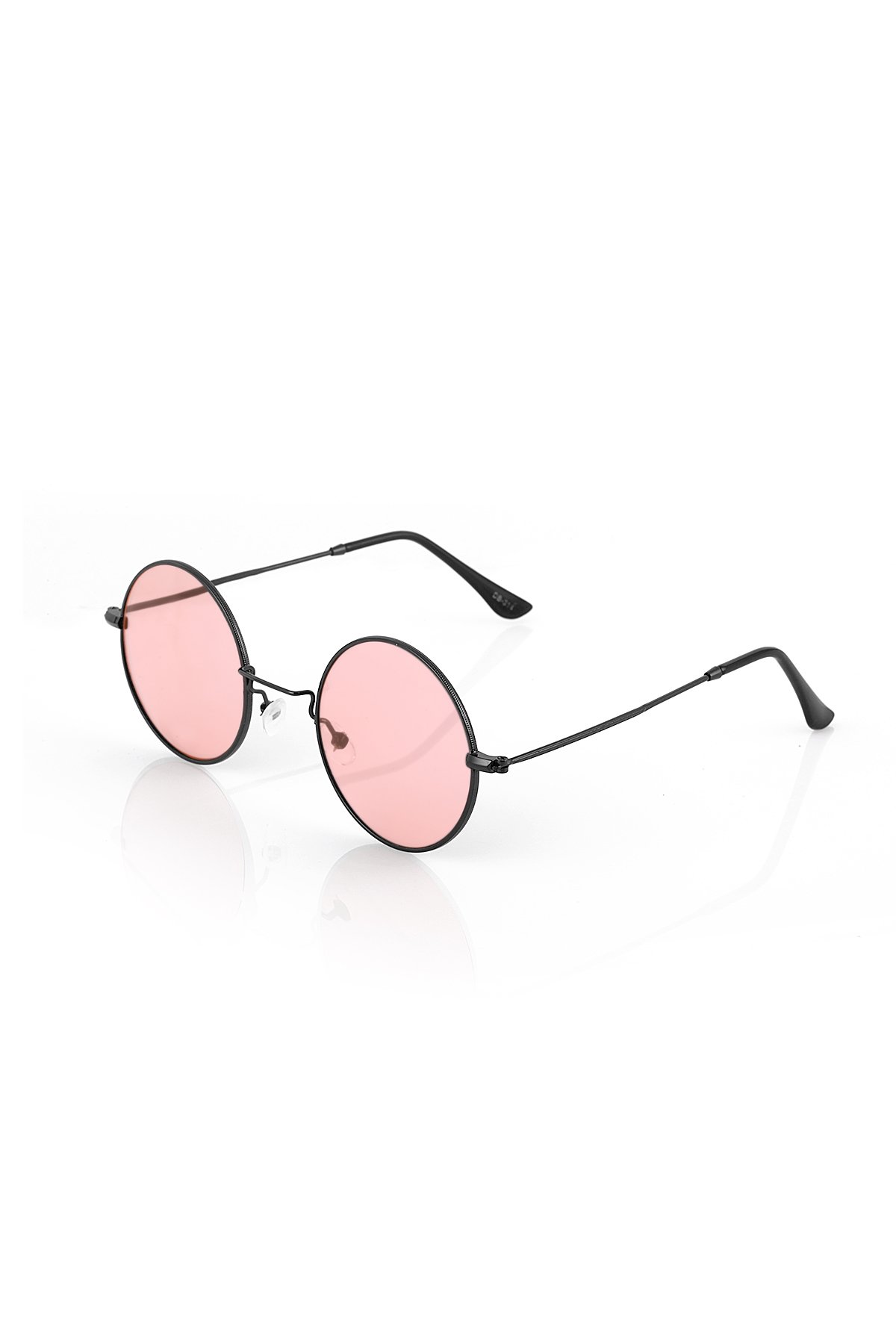 POLO55 Pembe Camlı Siyah Metal Çerçeveli Yuvarlak Kadın Güneş Gözlüğü