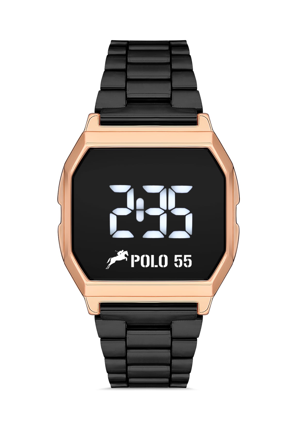 POLO55 Rose-Siyah Zamansız Tasarım Dokunmatik Dijital Metal Kordon Retro Kadın Kol Saati