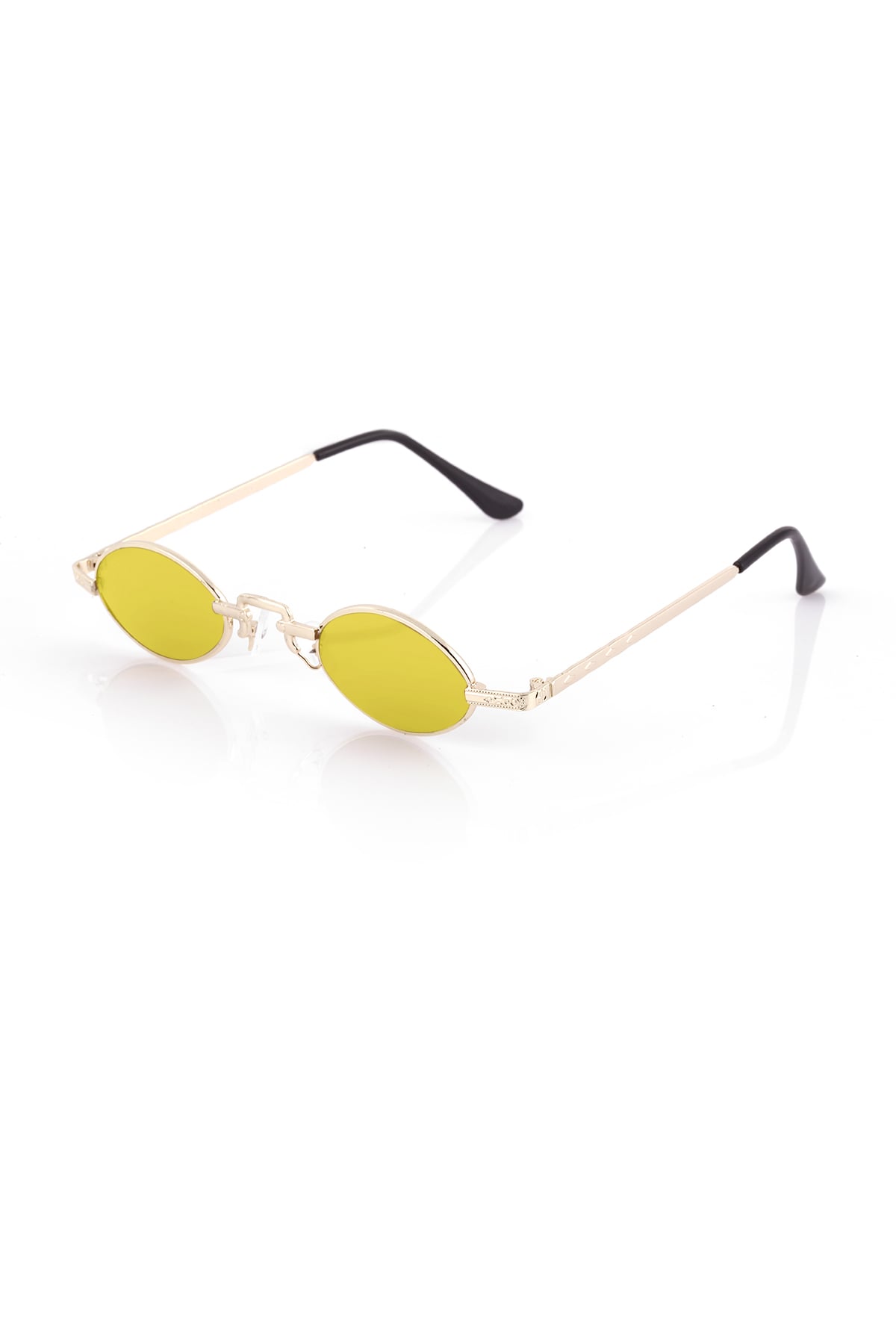 POLO55 Sarı Metal Çerçeveli Küçük Oval Retro Güneş Gözlüğü