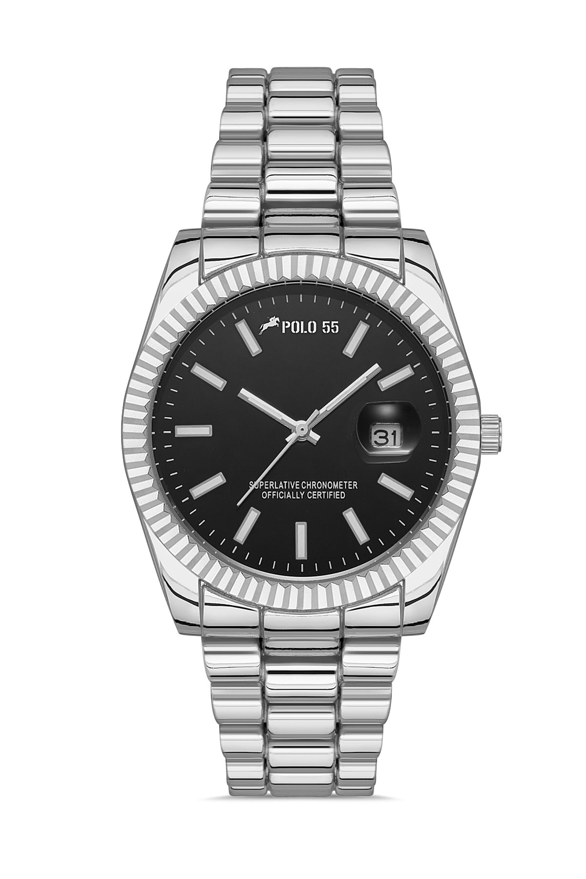 POLO55 Takvim Göstergeli Unisex Metal Kordon Kol Saati PLUM001R006