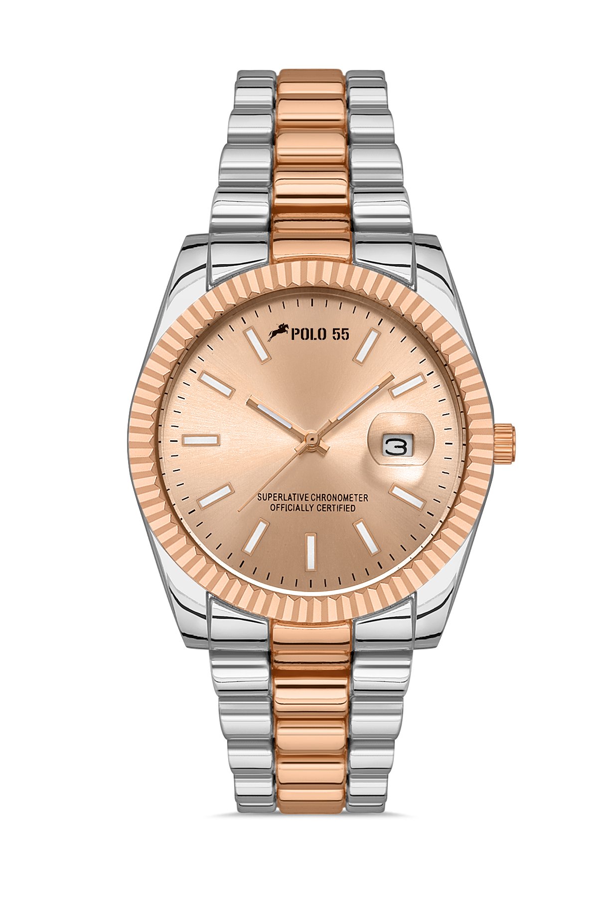 POLO55 Takvim Göstergeli Unisex Metal Kordon Kol Saati PLUM001R013