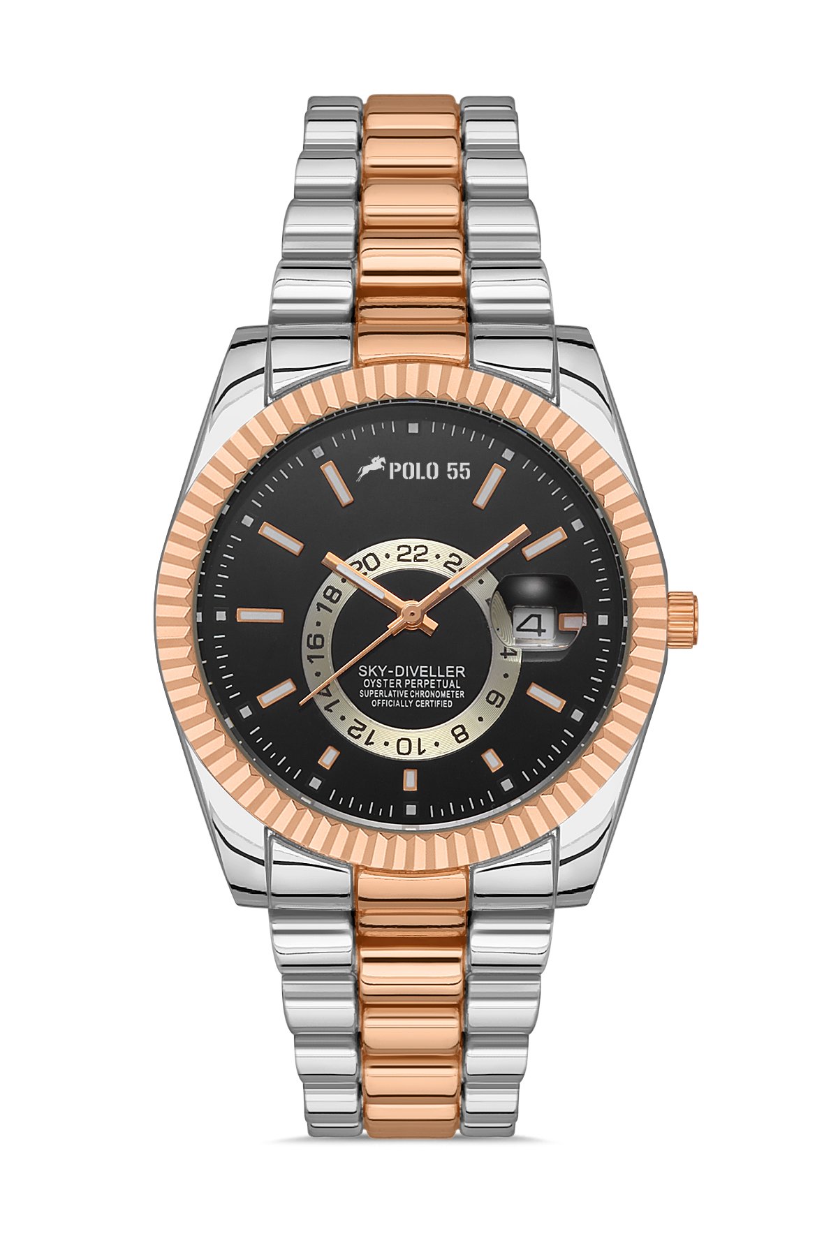 POLO55 Takvim Göstergeli Unisex Metal Kordon Kol Saati PLUM002R004