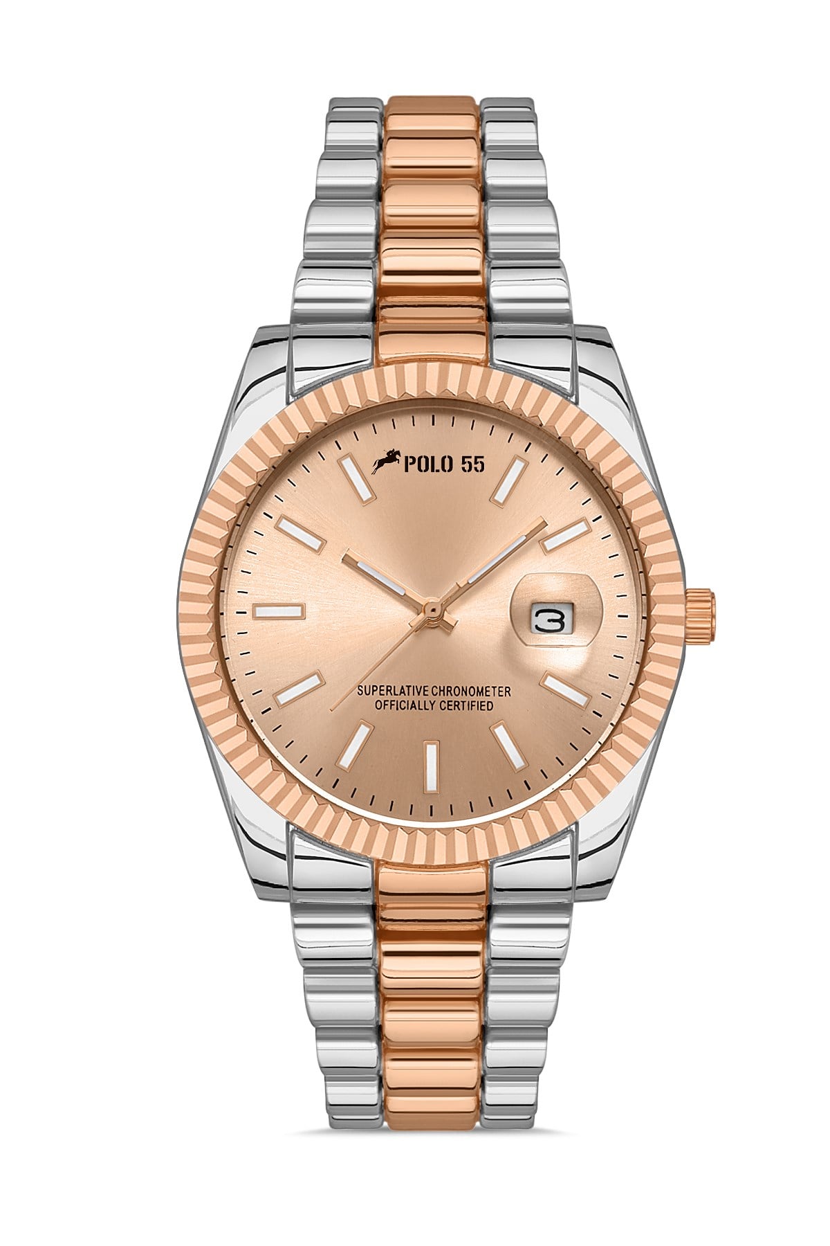 POLO55 Takvim Göstergeli Unisex Metal Kordon Kol Saati PLUM001R013