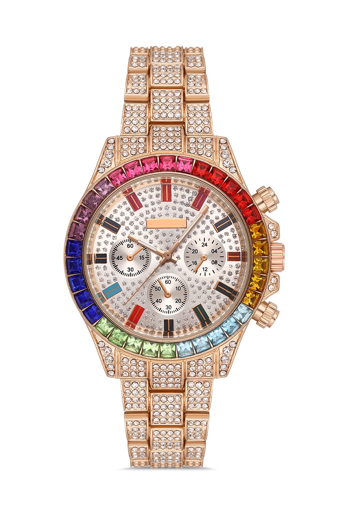 Renkli Tasarım Taşlı Kadın Kol Saati