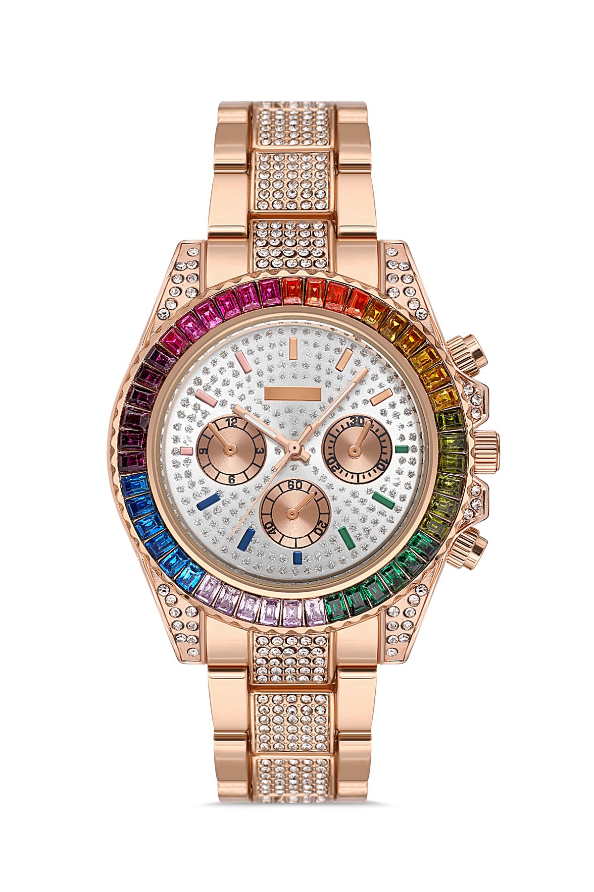 Renkli Tasarım Taşlı Kadın Kol Saati