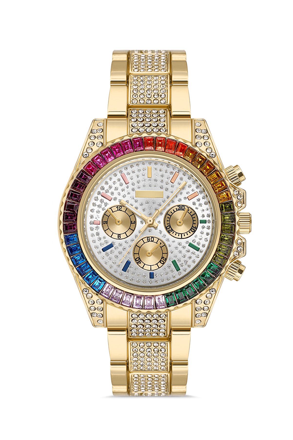 Renkli Tasarım Taşlı Kadın Kol Saati
