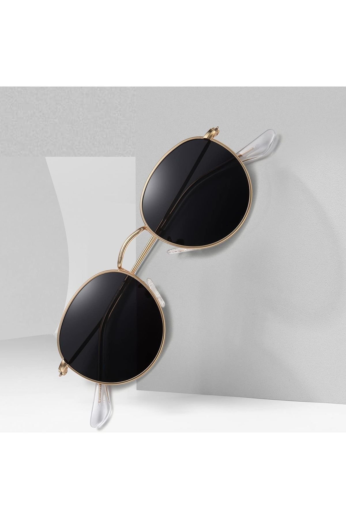 Round Metal Gold-Siyah Yuvarlak Erkek Güneş Gözlüğü