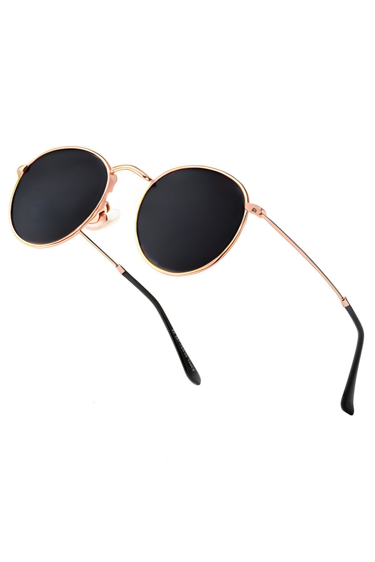Round Metal Rose Gold-Siyah Yuvarlak Kadın Güneş Gözlüğü