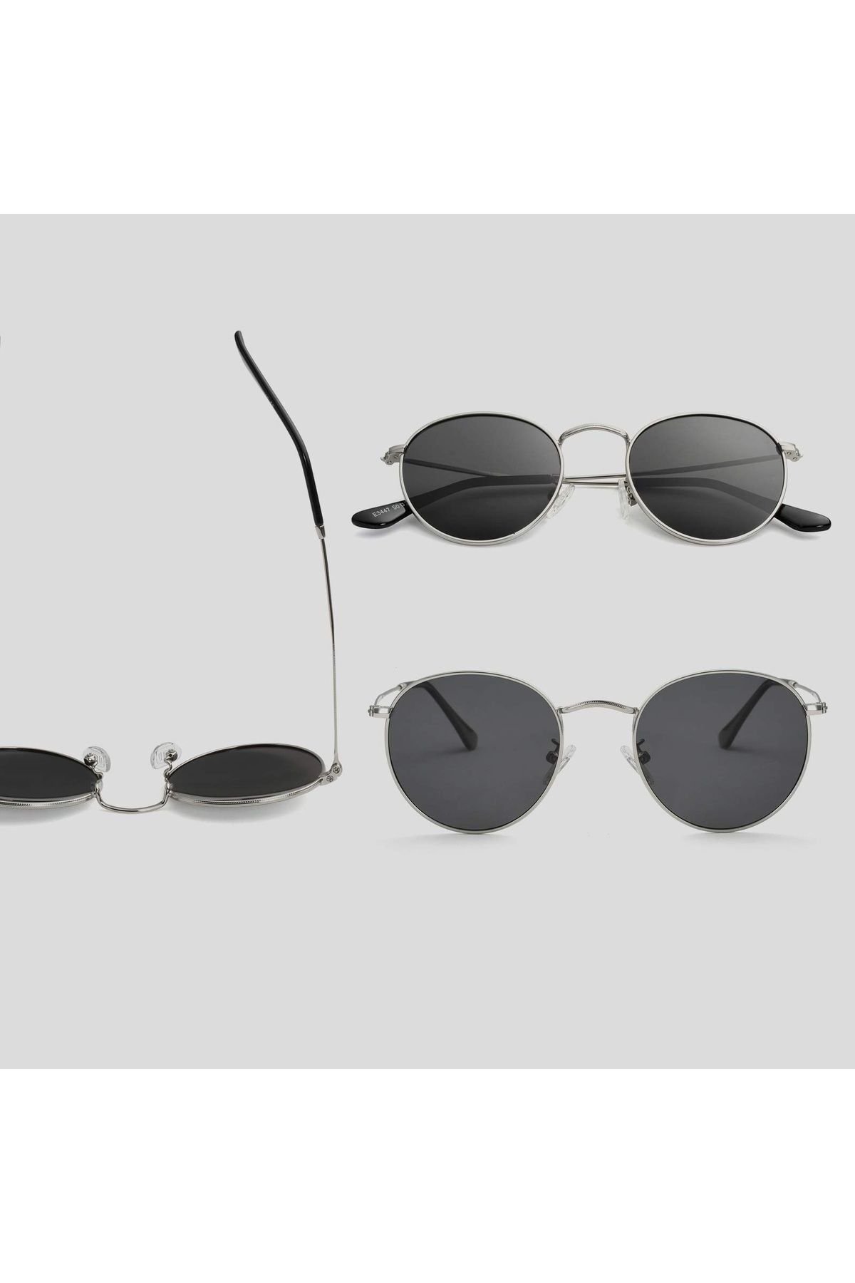 Round Metal Rose-Siyah Yuvarlak Erkek Güneş Gözlüğü