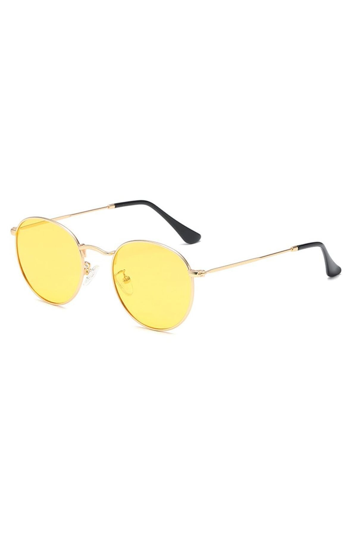 Round Metal Sarı Yuvarlak Erkek Güneş Gözlüğü