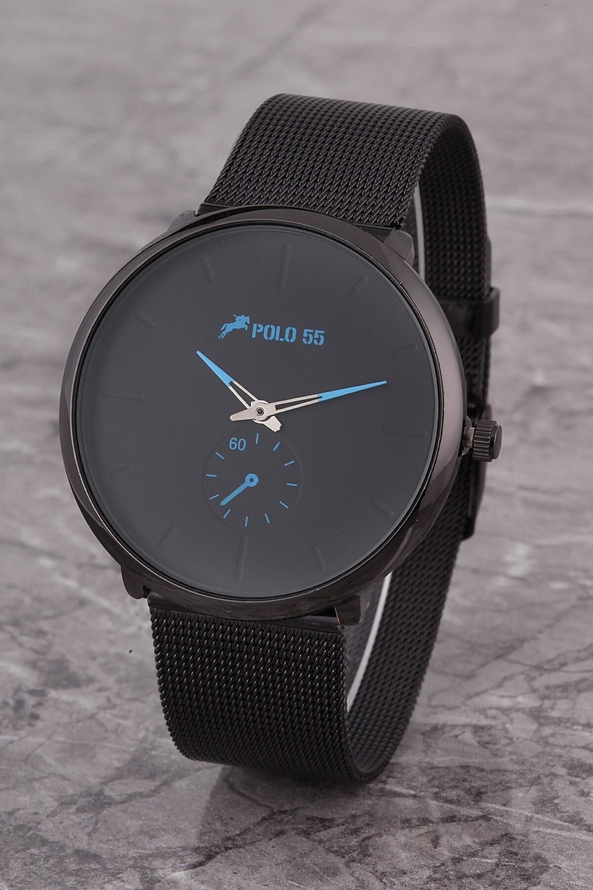 Siyah- Mavi Dekoratif Göstergeli Kadran Hasır Kordon Erkek Kol Saati