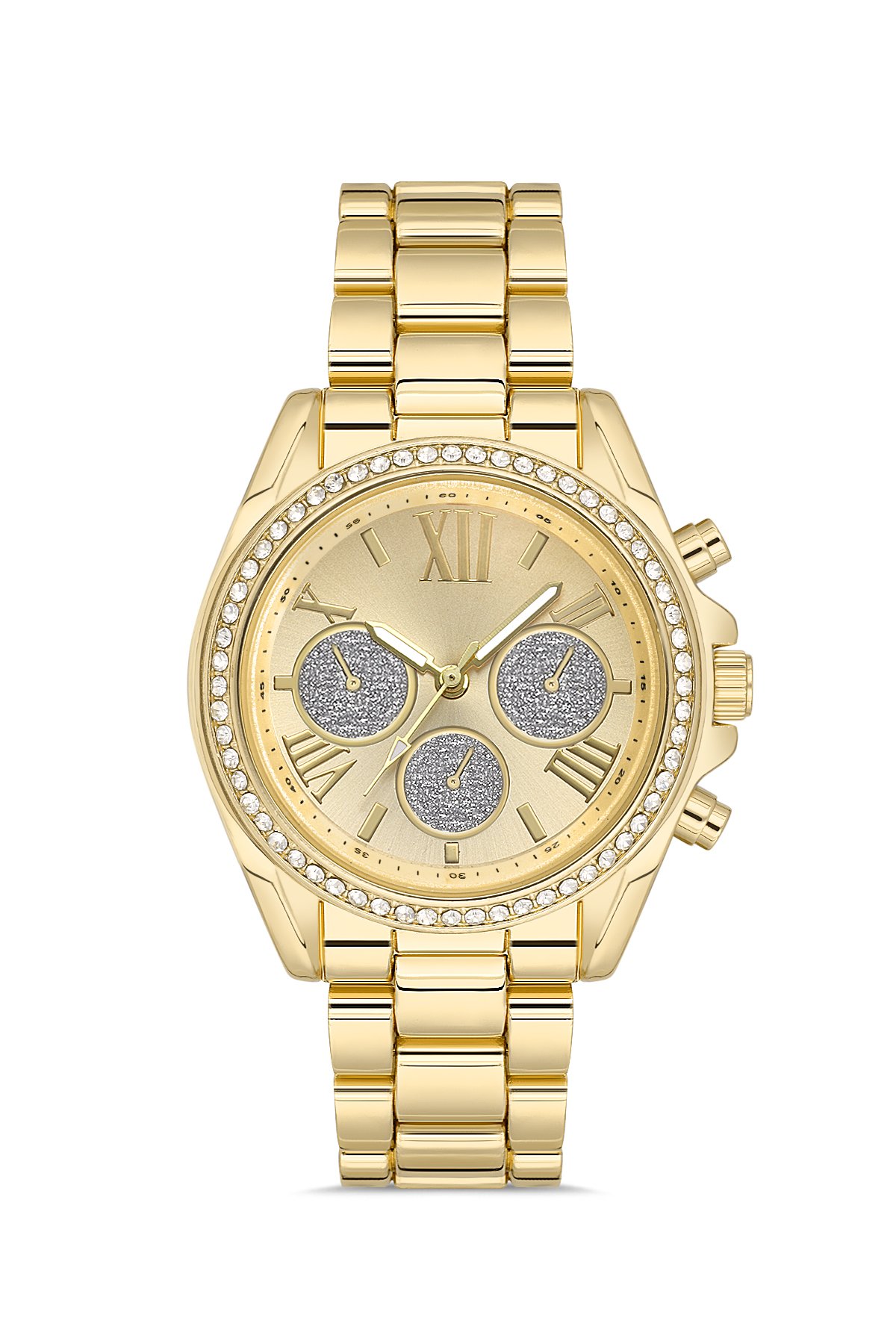 Taşlı Tasarım Dekoratif Kadran Şık Gold Kadın Kol Saati