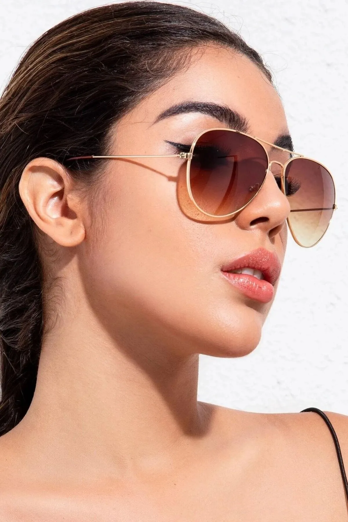 Tia Aviator Damla Model Metal Çerçeveli Rose-Kahve Kadın Güneş Gözlüğü