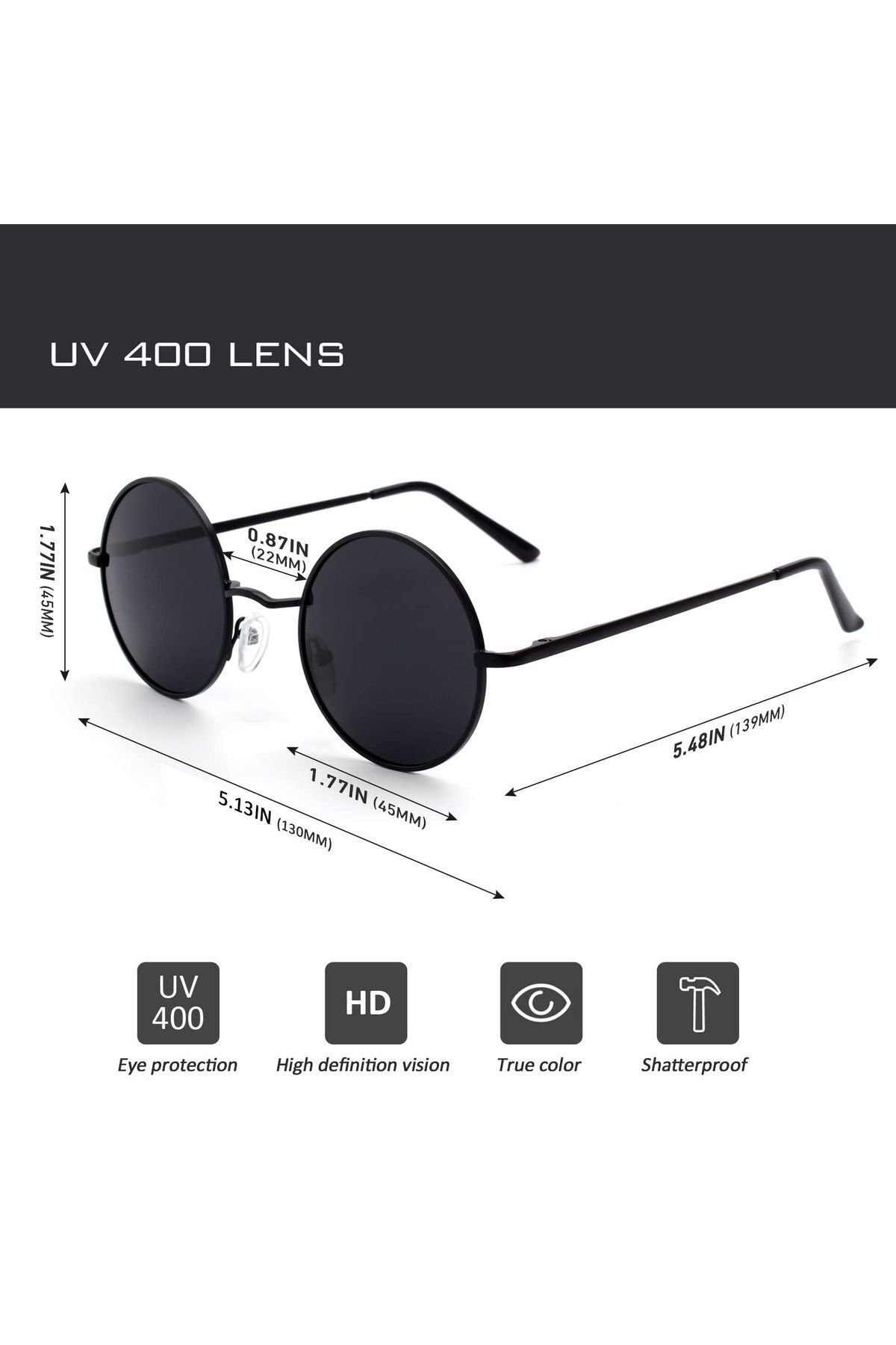 Zeda Yuvarlak Model Metal Çerçeve Siyah Erkek Güneş Gözlüğü
