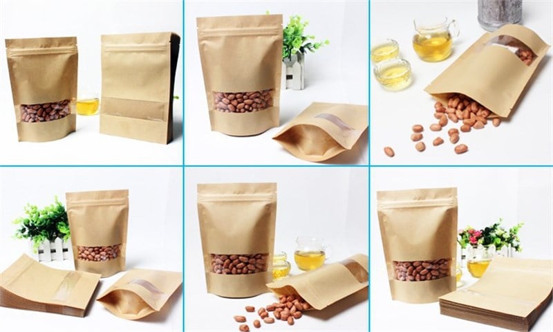 Kraft Malzemeli Pencereli Zipli Doypack poşet-500 gr.