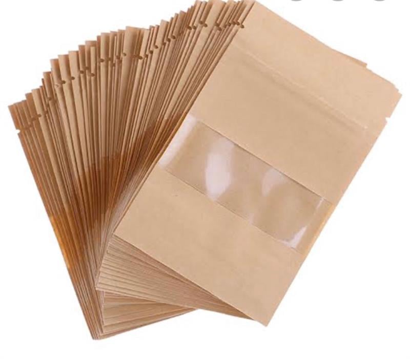 Kraft malzemeli pencereli doypack poşet- 500 adet