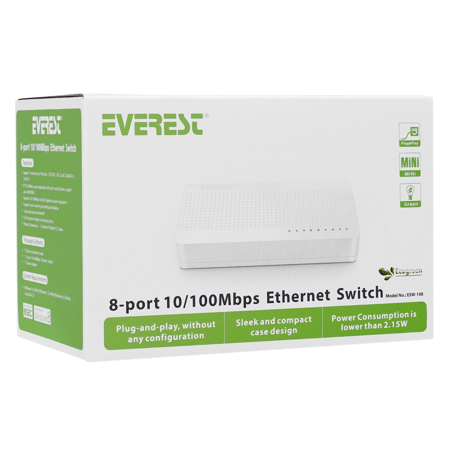 Everest ESW-108 8 Port 10 / 100Mbps Ethernet Switch Hub