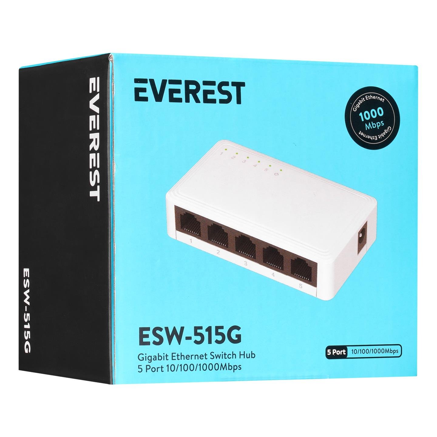 Everest EVERLINK ESW-515G 5 Port 10/100/1000Mbps Gigabit Ethernet Masaüstü Ethernet Switch Hub