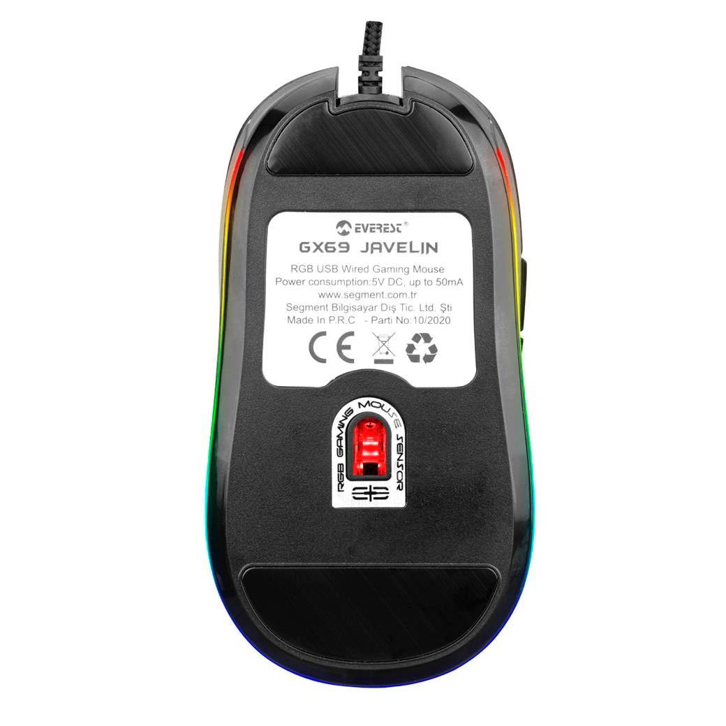 Everest GX69 JAVELIN Usb Siyah RGB Ledli 7D Optik Gaming Oyuncu Mouse