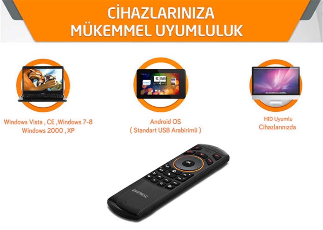 Everest KB-05 Siyah Usb Air Mouse Akıllı Tv Kum. Q