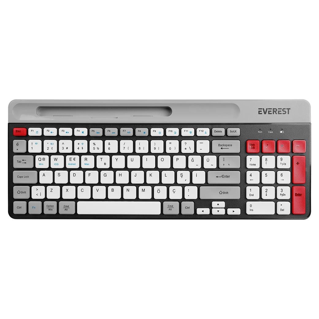 Everest KB-88 RUBY Siyah/Gri 2.4G+BT1+BT2 Çoklu Cihaz Bağlantılı Q Kablosuz klavye
