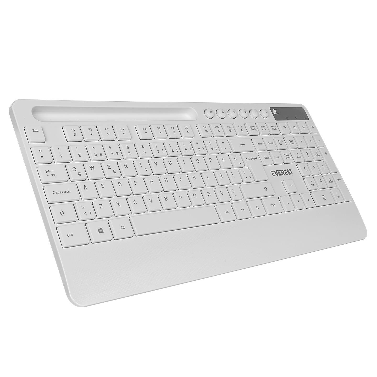 Everest KM-9676 Beyaz Multimedya Tablet-Telefon Standlı Klavye + Mouse Set