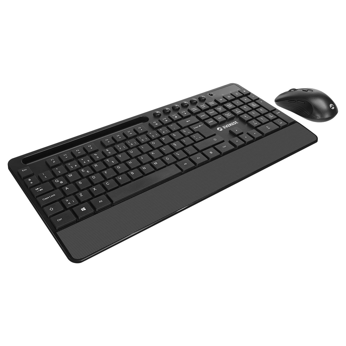 Everest KM-9676 Siyah Multimedya Tablet-Telefon Standlı Klavye + Mouse Set
