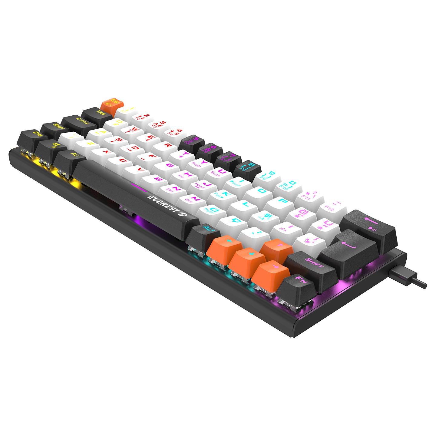 Everest PARLEY Siyah/Beyaz Rainbow Aydınlatmalı Türkçe Q Blue Switch Mekanik Gaming Oyuncu Klavyesi