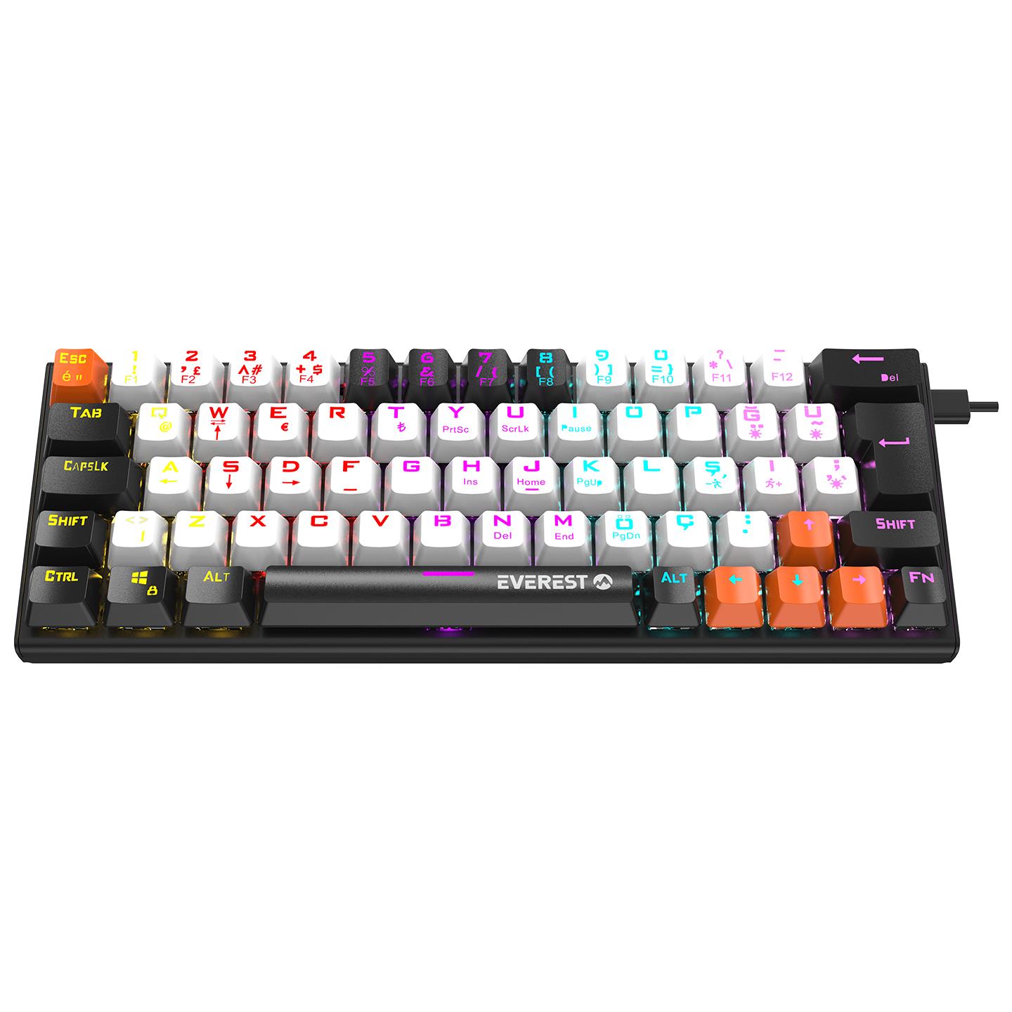 Everest PARLEY Siyah/Beyaz Rainbow Aydınlatmalı Türkçe Q Blue Switch Mekanik Gaming Oyuncu Klavyesi