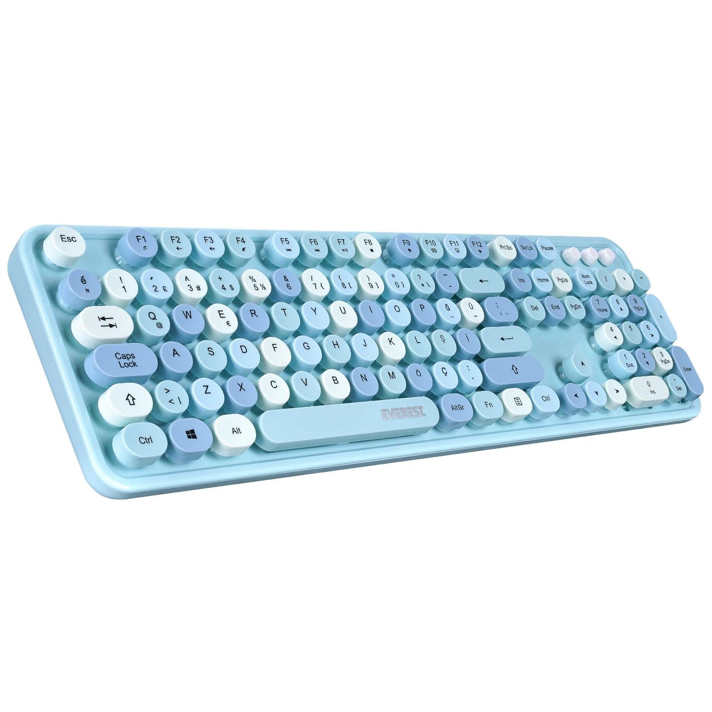 Everest ROUND KM-6282 Renkli Tuşlu Mavi Kablosuz Q Multimedia Klavye + Mouse Set