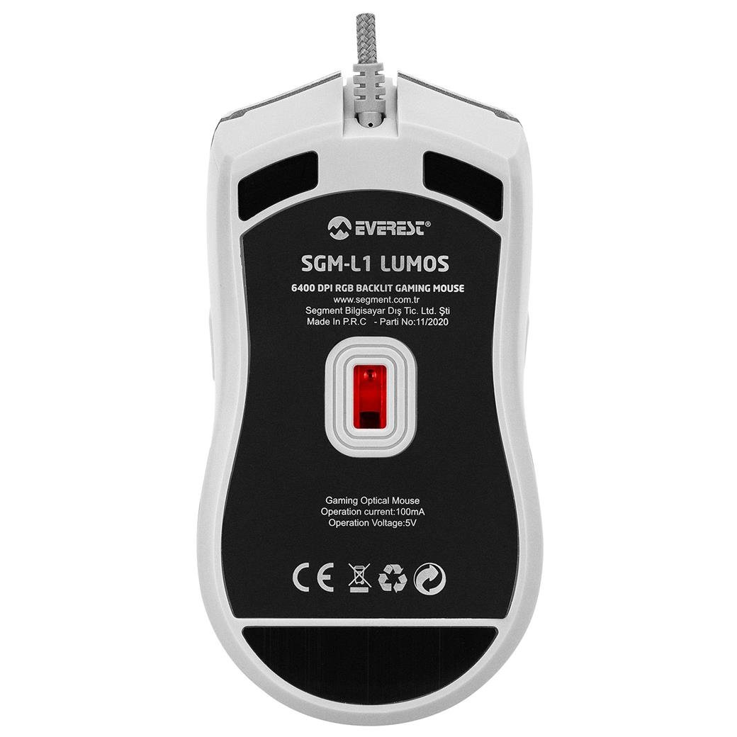 Everest SGM-L1 LUMOS Beyaz/Gri 6400dpi RGB Ledli Makrolu Gaming Oyuncu Mouse