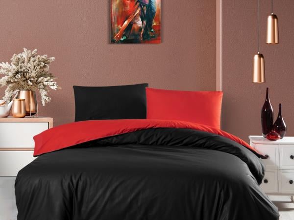 FİRUZE %100 PAMUK RANFORCE TEK KİŞİLİK NEVRESİM TAKIMI (TREND-KIRMIZI-SİYAH)